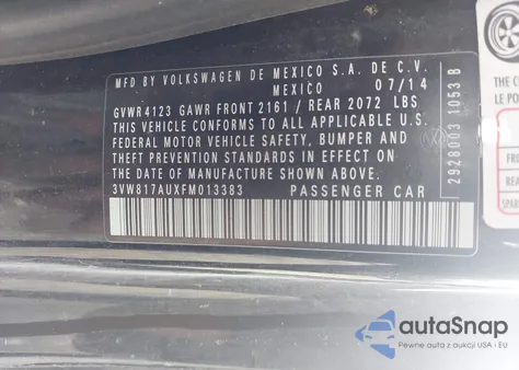 2015 Volkswagen Golf Launch Edition 2-Door из США, поврежденный, VIN 3VW817AUXFM013383